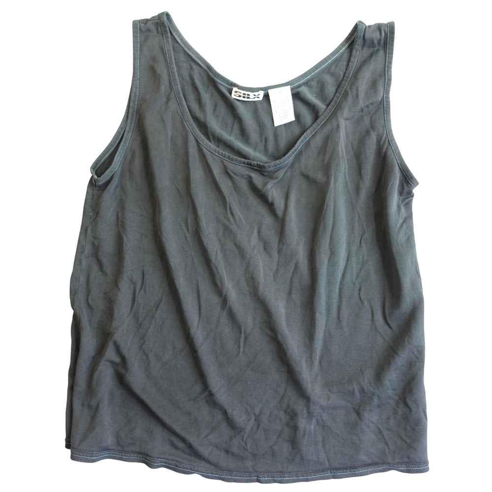 Vintage SILX 100% Silk Tank Top Womens M Black Stretch Minimalist 90s Capsule